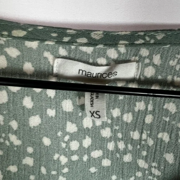 Maurices Shirt Women XS Green White Dot Print V-Neck Smocked Peasant Blouse Boho - Picture 6 of 9